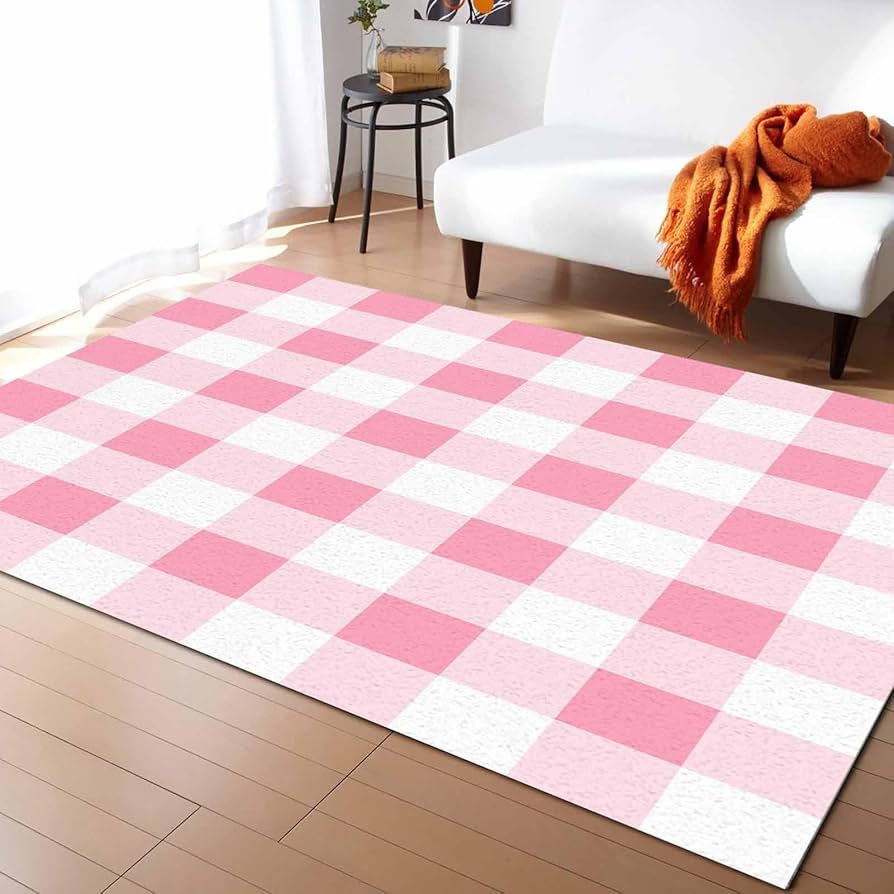 Amazon.com: RisQiten Pink Checkered Area Rugs for Living
